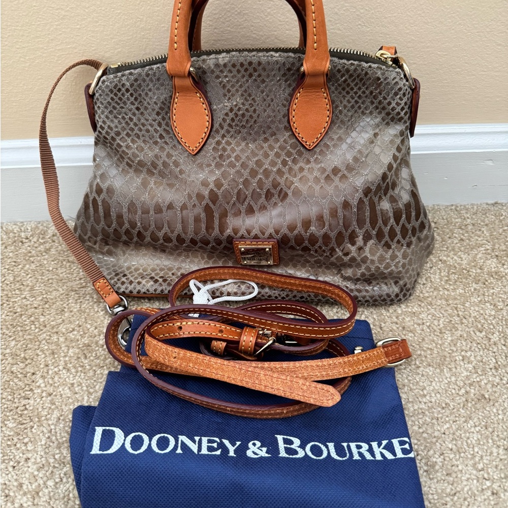 Dooney & Bourke Python-Embossed Satchel in Brown … - image 1